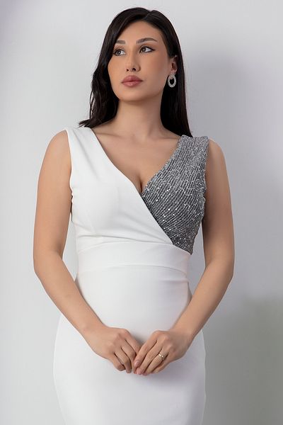 PULLIMM Double Breasted Collar Long Fishnet Evening Dress 13213