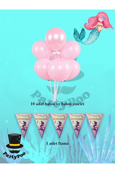 PartyPoo Mermaid Themed Streamer Balloon Birthday Set |   Party Supplies and Decorations