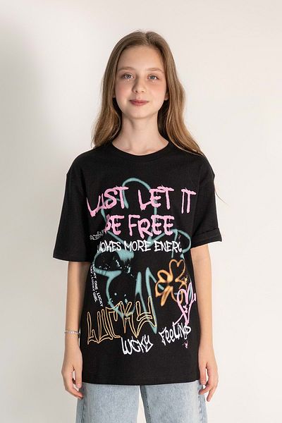 Hopi Kids Fată - Tricou cu gât crew cu imprimeu în față