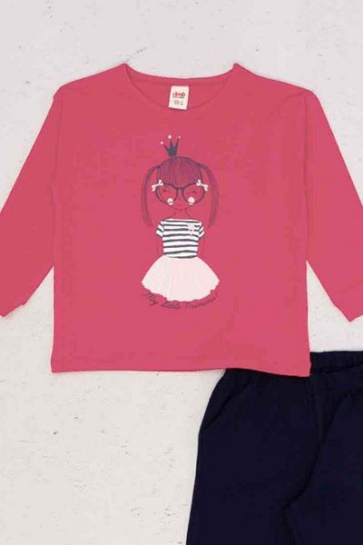 ww waka waka kids store Girl's Front Printed Pajama Set with Elastic Legs - Fuji - 7-8 Years