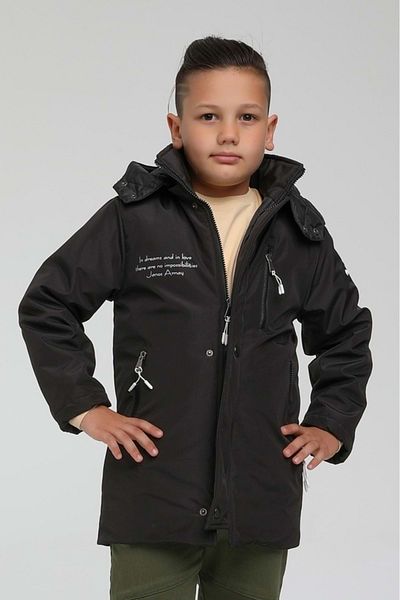 Hopi Kids Lined Snap Fastener Zipper Closure Hooded Boy's Coat - Age 7