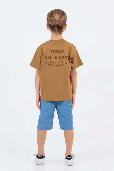 wakawakakidsstore Boy's Suit with Printed Front and Back Parachute Fabric Shorts - Brown - 7-8 Years