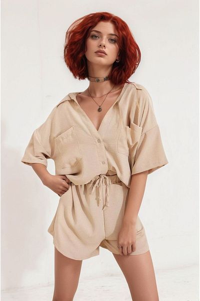 OlaLady Γυναικείο Σετ δύο τεμαχίων βαμβακερό πουκάμισο Aerobin με διπλή τσέπη