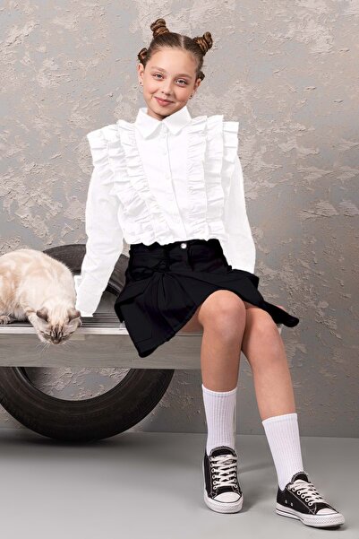 wakawakakidsstore Cămașă pentru fetiță adunată în față - albă