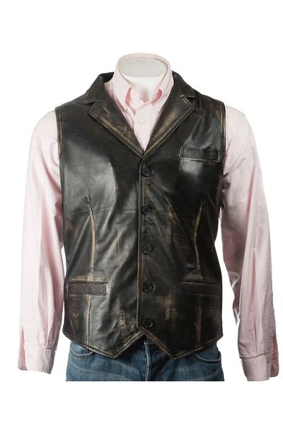 NYC GİYİM TEKSTİL Prof Model Antique Collar Vest Genuine Lambskin Adjustable Back Buckle