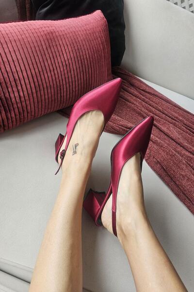 TOPUKLA 10 24 Topukla Kadın Arkası Açık Kalın Topuklu Stiletto Abiye Ayakkabı