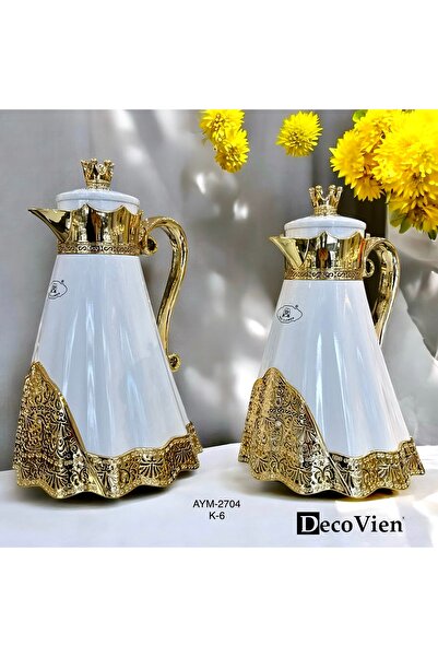 LOKMAN ZÜCCACİYE LÜX GELİN MODEL BEYAZ GOLD DETAYLI ÇİFTLİ ÇAY & İKRAM TERMOS...