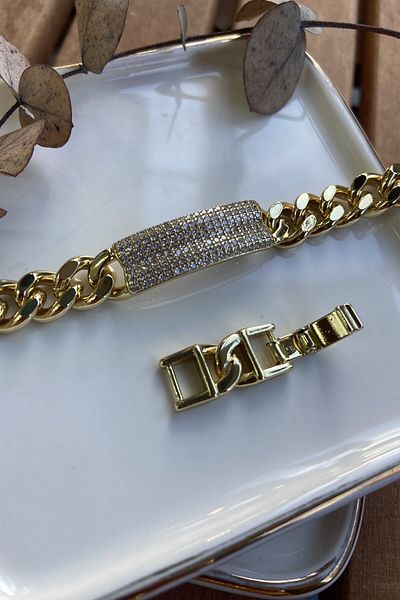 AURA ATELIER Steel Edges Thick Chain Tag Bracelet 17+2cm