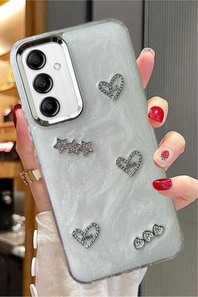 3GEN CASE غطاء صلب لامع مزين بشريط حجري ثلاثي الأبعاد على شكل فراشة وقلب لامع...