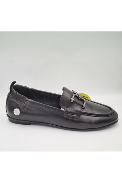 Mammamia D25Ya-890 Black Genuine Leather Anatomical Insole Women's Daily Casual Shoes