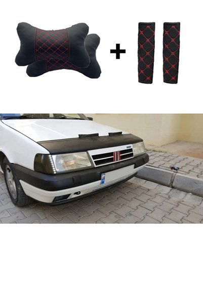 mutlu oto aksesuar Fiat Tempra Uyumlu  Kaput Maskesi Kırmızı Nakış Kapitone Y...