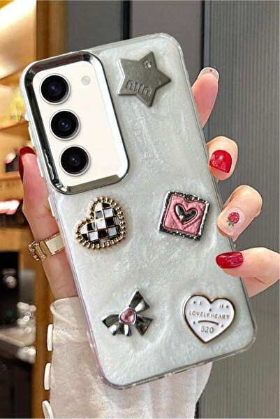 3GEN CASE Samsung Galaxy S23 Uyumlu 3D Taş Kurdele Kelebek Kalp Glitter Motif...