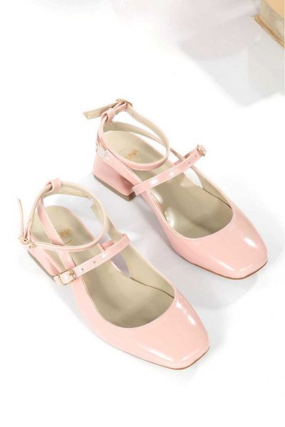 dearshoes Mary Jane Narrow Fit Dust Pink Patent Leather Vintage Square Blunt Toe Thick Heels