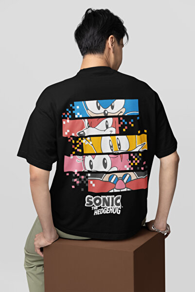 SEVBANO تي شيرت كارتوني كبير الحجم مطبوع عليه Sonic The Hedgehog للجنسين