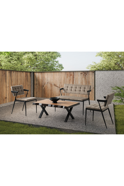 Viento Mobilya Jumbo Çay Seti Siyah Metal İskelet Babyface Kumaş Balkon, Mutfak, Bahçe Kış Köşesi 2+1+1+Sehpa