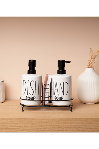 MİEN Liquid Soap Dispenser Set with Metal Stand and Sponge