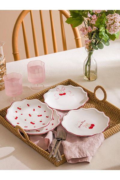 LC Waikiki LCW HOME Printed Ceramic Cake Plate 4 Pieces 20 Cm