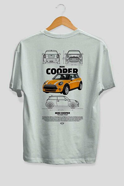 Ankhises MINI COOPER 1 Πίσω εμπριμέ λευκό μπλουζάκι Oversize βαμβακερό λαιμόκοψη Ανδρικά Γυναικεία
