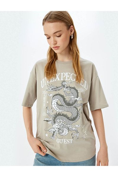 Koton Slogan Printed Crew Neck Short Sleeve Oversize T-Shirt