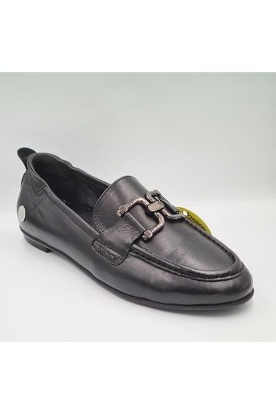 Mammamia D25Ya-890 Black Genuine Leather Anatomical Insole Women's Daily Casual Shoes