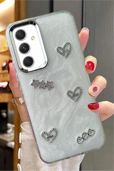 3GEN CASE غطاء صلب لامع مزين بشريط حجري ثلاثي الأبعاد على شكل فراشة وقلب لامع...