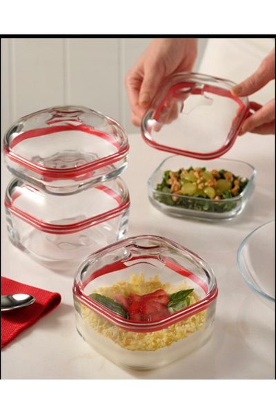 kitchenboost 4-Piece Multi-Purpose Paşabahçe Plus Glass Storage Container with Silicone Gasket