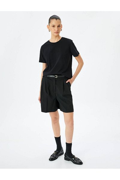 Koton Crew Neck Embroidery Detail Short Sleeve Cotton Basic T-Shirt
