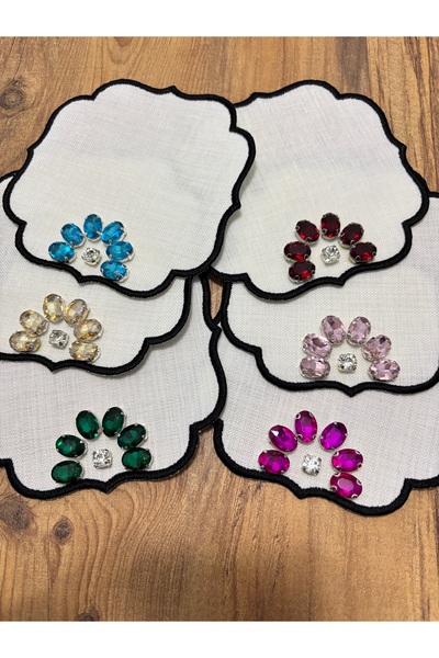 LUXURY 6 مناديل تقديم مطرزة بحجر كريستال ملون