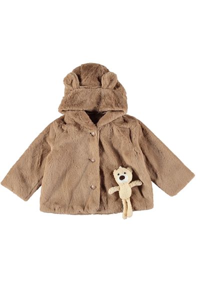 2Friends Beige Plush Fur Coat with Teddy Bear
