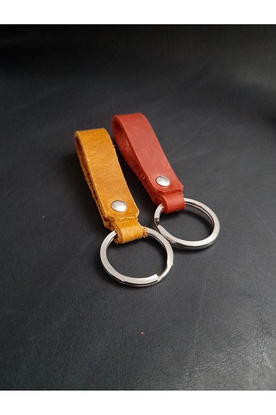 BSN Store 2 Pieces Black and Dark Red Leather Keychain Tan