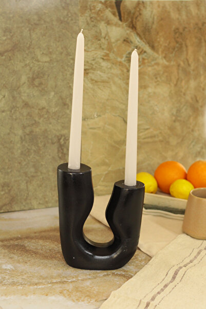 SANAT SEPET İŞLERİ Siyah Iskandinav Tarzı Büyük Asimetrik 2 Kollu Beton Şamda...