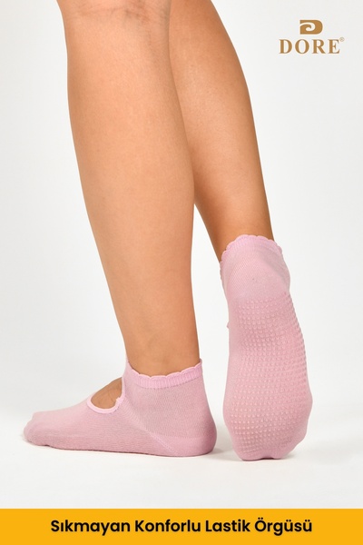 Dore Orijinal Kadın 3 Çift Kaymaz Pilates Ve Yoga Kaydırmaz Tabanlı Plates Bale Dans Çorabı - 3 X Pembe