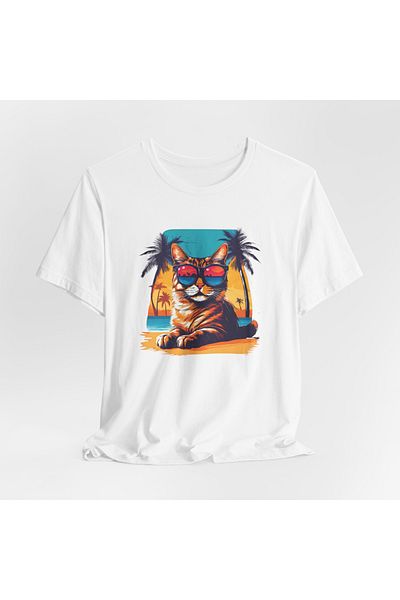 IVART Cat and Coast Printed -unisex -100% βαμβακερό κοντομάνικο μπλουζάκι με κανονικό λαιμόκοψη
