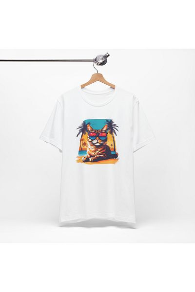 IVART Cat and Coast Printed -unisex -100% βαμβακερό κοντομάνικο μπλουζάκι με κανονικό λαιμόκοψη
