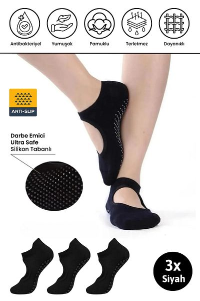 Dore 3 Pairs of Yoga & Pilates Anti-Slip Sole Dance and Sports Socks