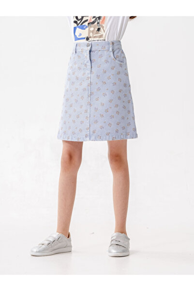 GİYİCEM TEKSTİL Kız Çocuk Çiçekli Keten Etek 2608