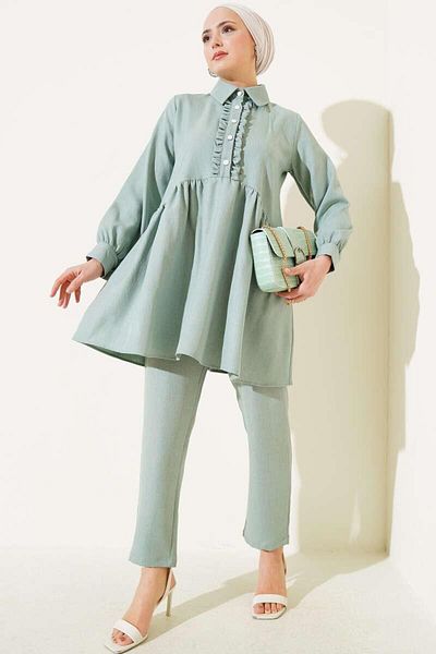 modasindoma Women's Ruffled Collar Double Set