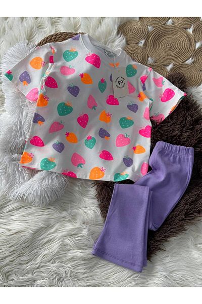 babymoon kids طقم بناتي بنقشة الفراولة