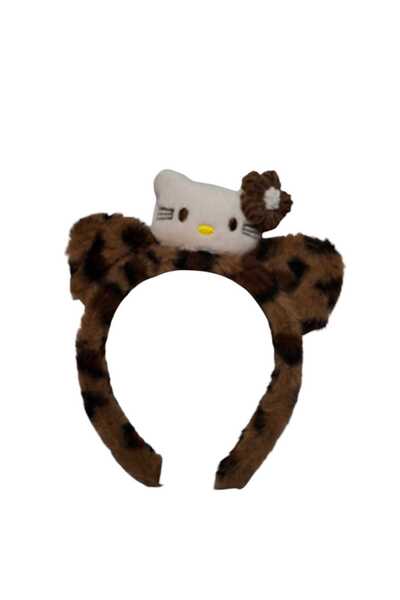 SPTEKS Kız Çocuk Bej Renk Leopar Desen Hello Kitty Figürlü ve Çiçekli Saç Toka