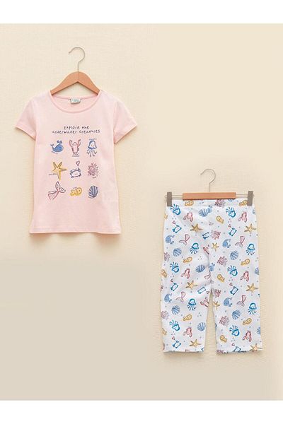 LC Waikiki Crew Neck Printed Short Sleeve Girls Pajama Set (S2)