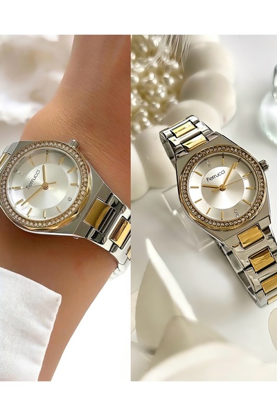 Ferrucci FERRUCCİ-(Gold&gümüş) taşlı kadın kol saati