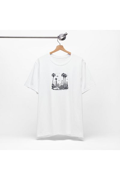 IVART Μπλουζάκι Unisex Los Angeles - Μαύρο και άσπρο, 100% βαμβάκι, λαιμόκοψη, κοντό μανίκι