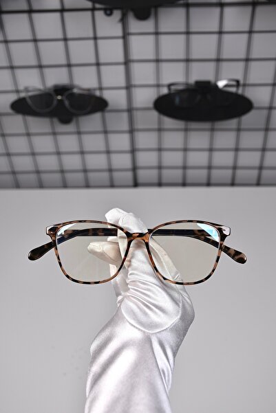 DSN Leopar Kemik Cam Değişimi 52 Ekartman Şeffaf Kadın Unisex Mavi Işık Korumalı Ekran Gözlüğü