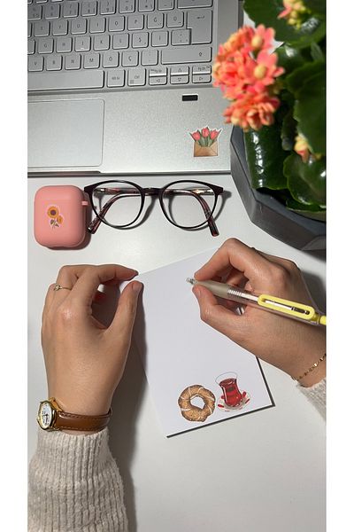 Handeto Kraft Tea and Bagel Themed - A6 Notebook, Glue Memo Pad and No Line Notepad