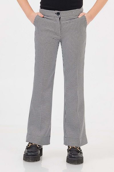 wakawakakidsstore Goose Feet Patterned Adjustable Waist Flared Leg Girls' Trousers - Black - 12-13 Years
