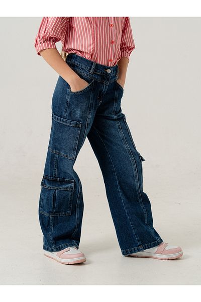 GİYİCEM TEKSTİL Girl's Multi-Pocket Cargo Jeans 2187