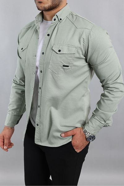 YXC Cămașă de blugi pentru bărbați, slim fit, verde apă