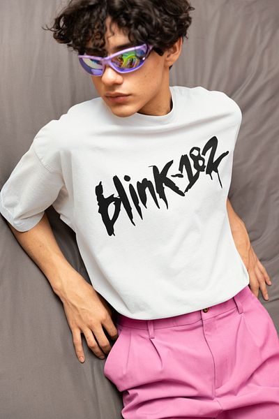 SEVBANO Tricou unisex oversize pentru trupa de muzică Blink-182 scris