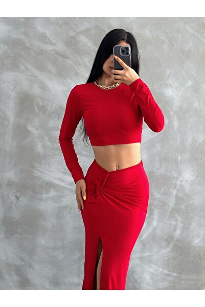 Jeevee Bluză - Fustă Sandy Suit Fustă midi cu fante cu detaliu cravată