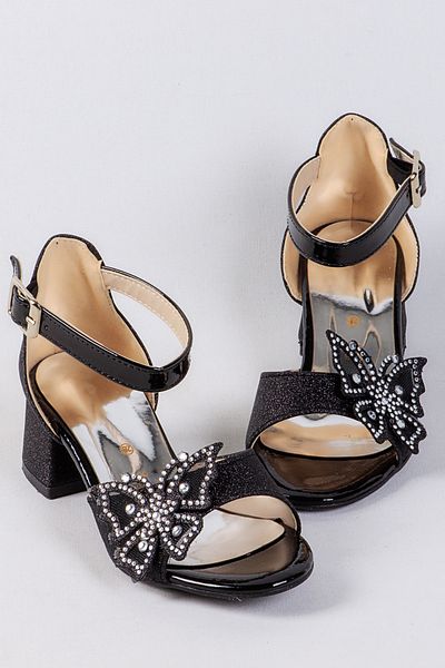 NS Little Pantofi de seara cu sclipici fluture pentru fete, pantofi cu toc pentru fete